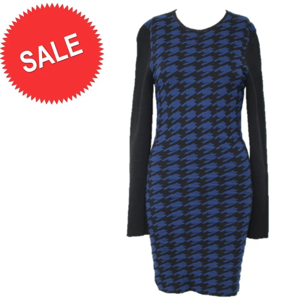 NEW Torn by Ronny Kobo Blue Black Long Sleeve Sweater Dress M - Picture 1 of 11